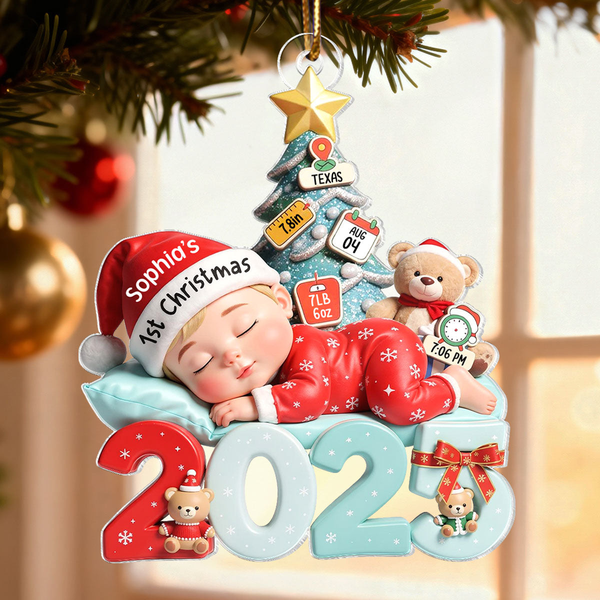 Cute Baby Sleeping 2025 - Personalized Acrylic Ornament - Custom New Born Boy Girl Ornament