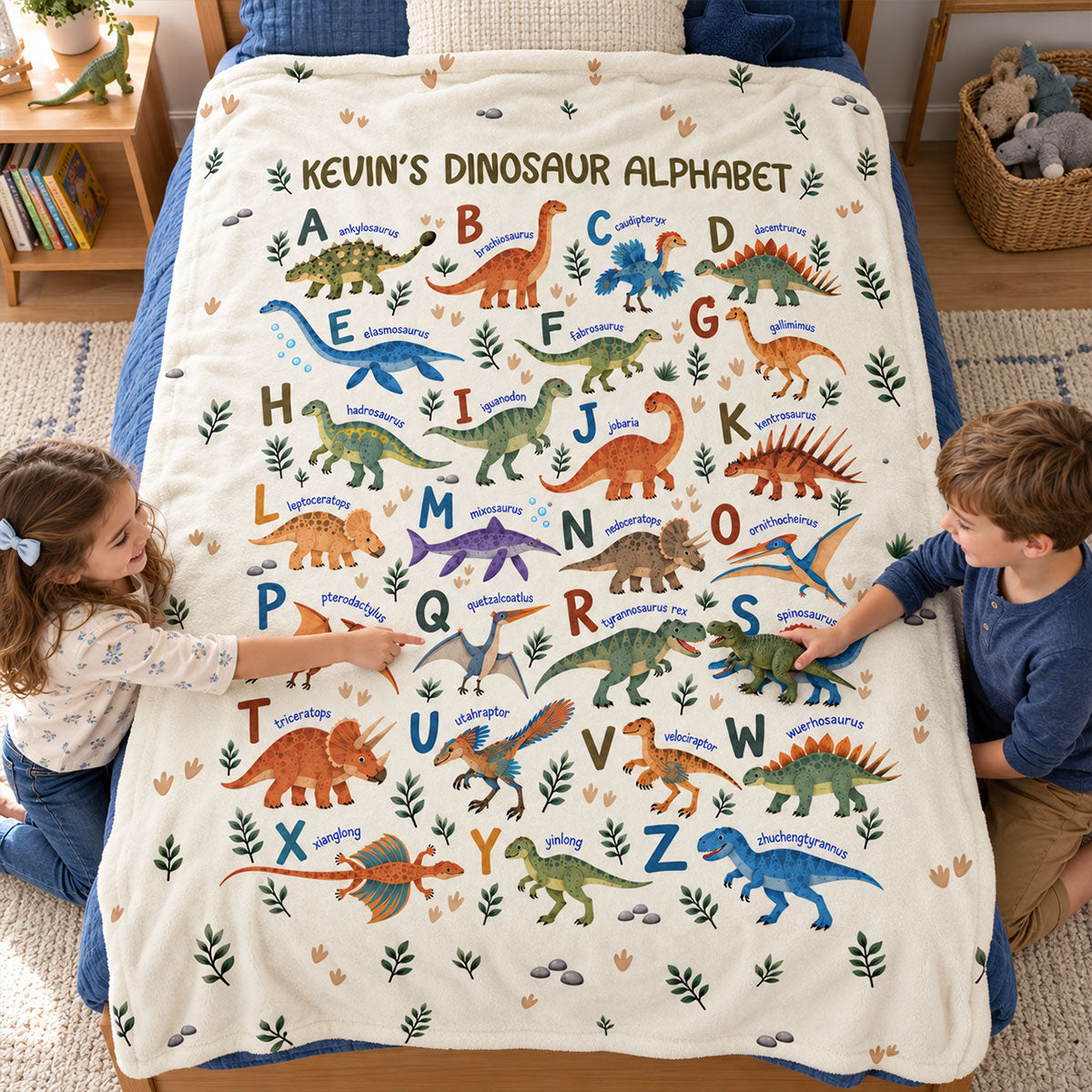 Dinosaur Alphabet Custom Name - Personalized Fleece Blanket - Dinosaur Theme Gift for Baby and Toddlers