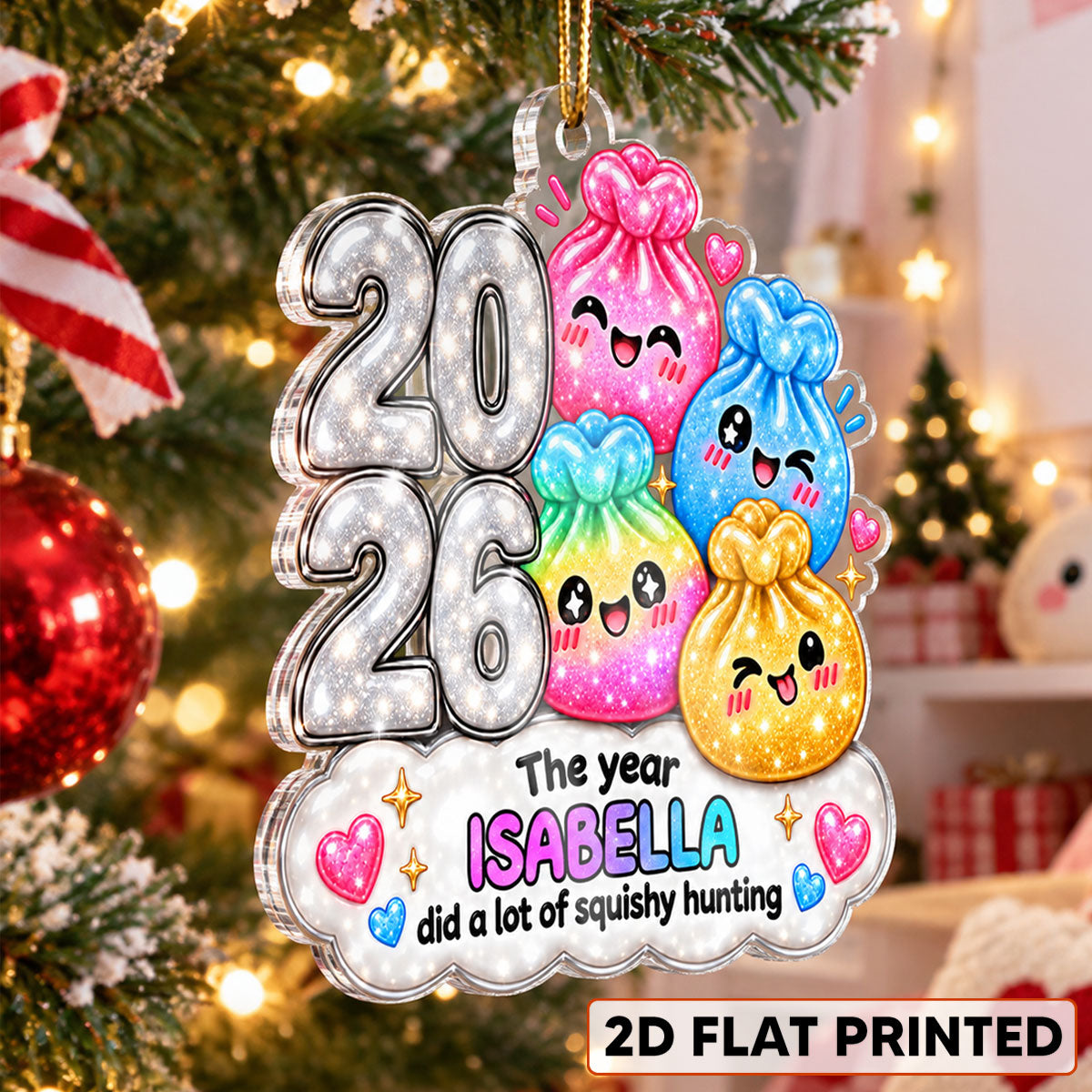 Cute Dim Sum The Year Did A Lot Of Squishy Hunting - Personalized Acrylic Ornament - Christmas Gift, Keepsake For Kids, Teenagers