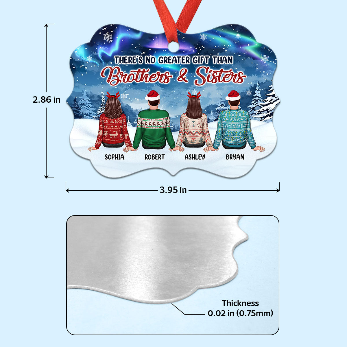 The Greater Gift Brothers Sisters Siblings Back View Personalized Christmas Ornament