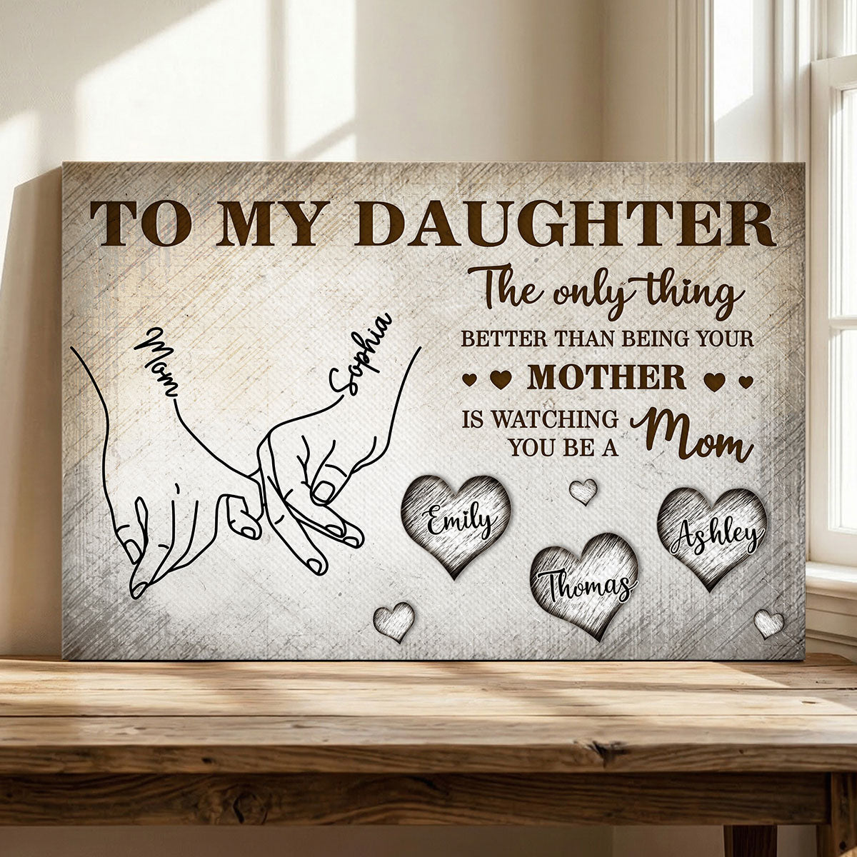 To My Daughter Mom And Daughter Holding Hands Custom Kids Names - Personalized Wall Art, Poster, Canvas - Mother's Day Gift For Daughter