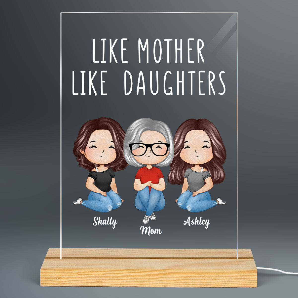 Like Mother Like Daughter Doll Woman Sitting Watercolor Style Personalized LED Night Light