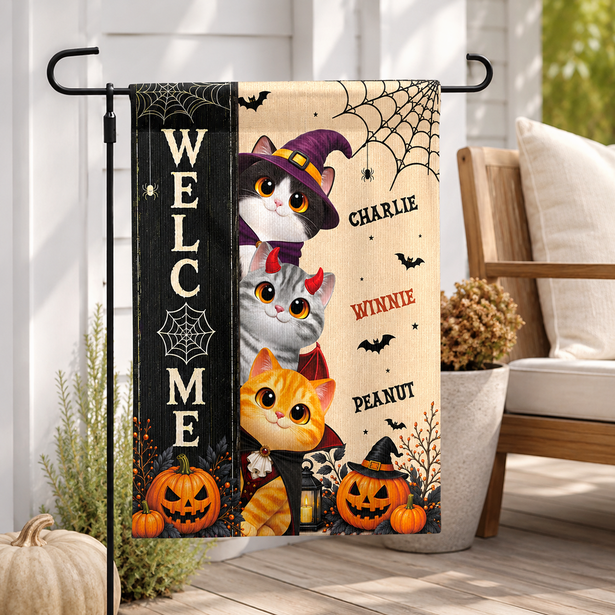 Spooky Cats Welcome - Personalized Garden Flag - Halloween Yard Decor