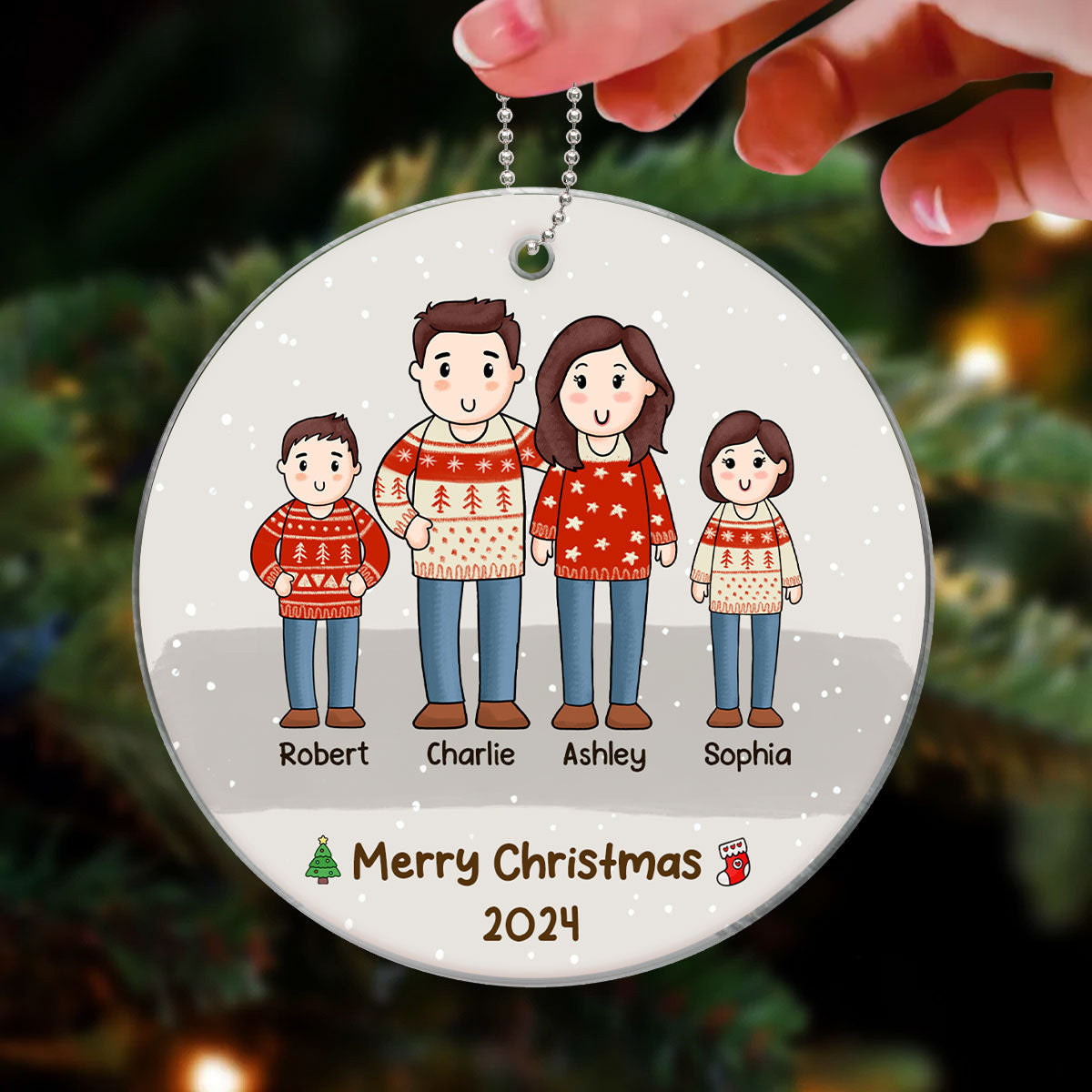 Comic Family Christmas Simple Background Personalized Acrylic Ornament