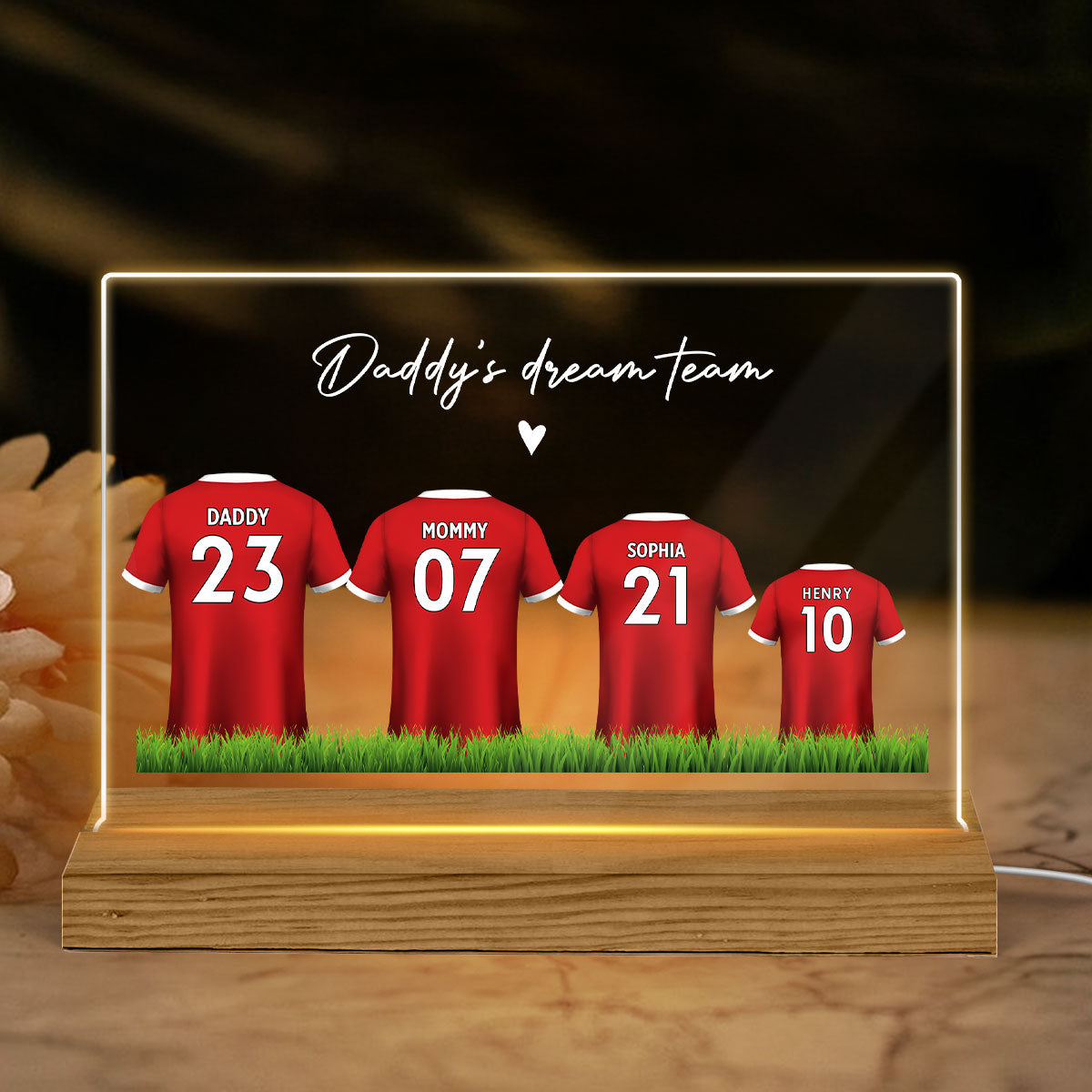 Daddy's Team Soccer Shirt Personalized Acrylic LED Night Light