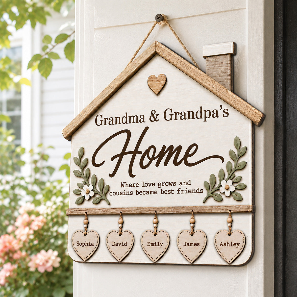 Grandma & Grandpa's House Where Love Grows 2D Flat Printed - Personalized Wooden Sign - Home Decor For Grandparents