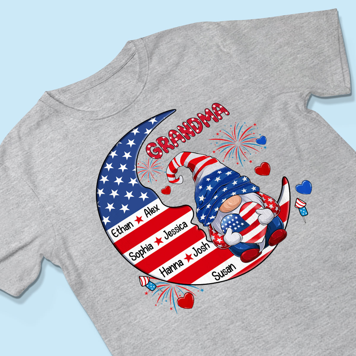 American Gnome Grandma Mom Sitting On Moon Personalized Shirt