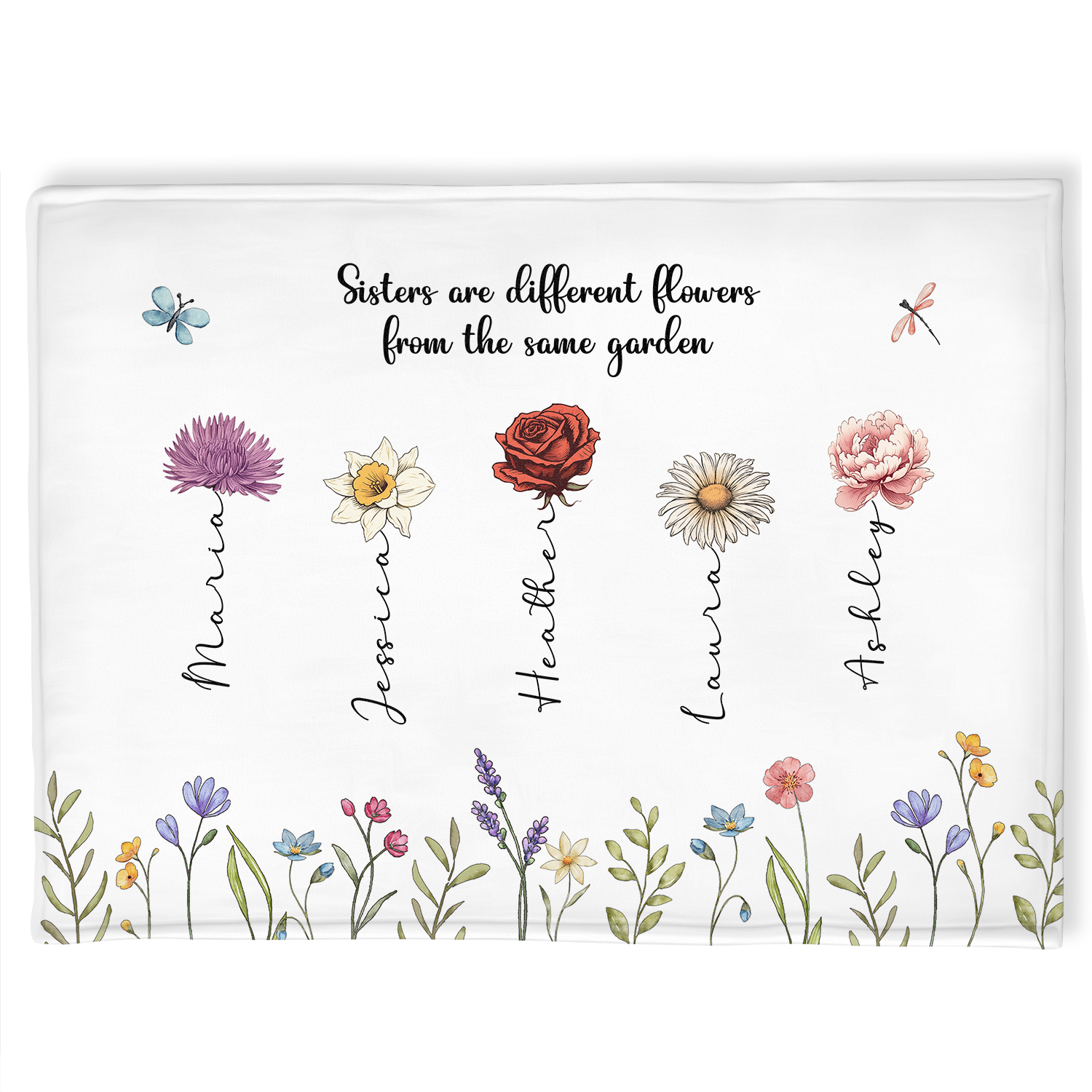 Sisters Are Different Flowers From The Same Garden Personalized Fleece Blanket, Christmas Gift For Sisters, Siblings, Besties