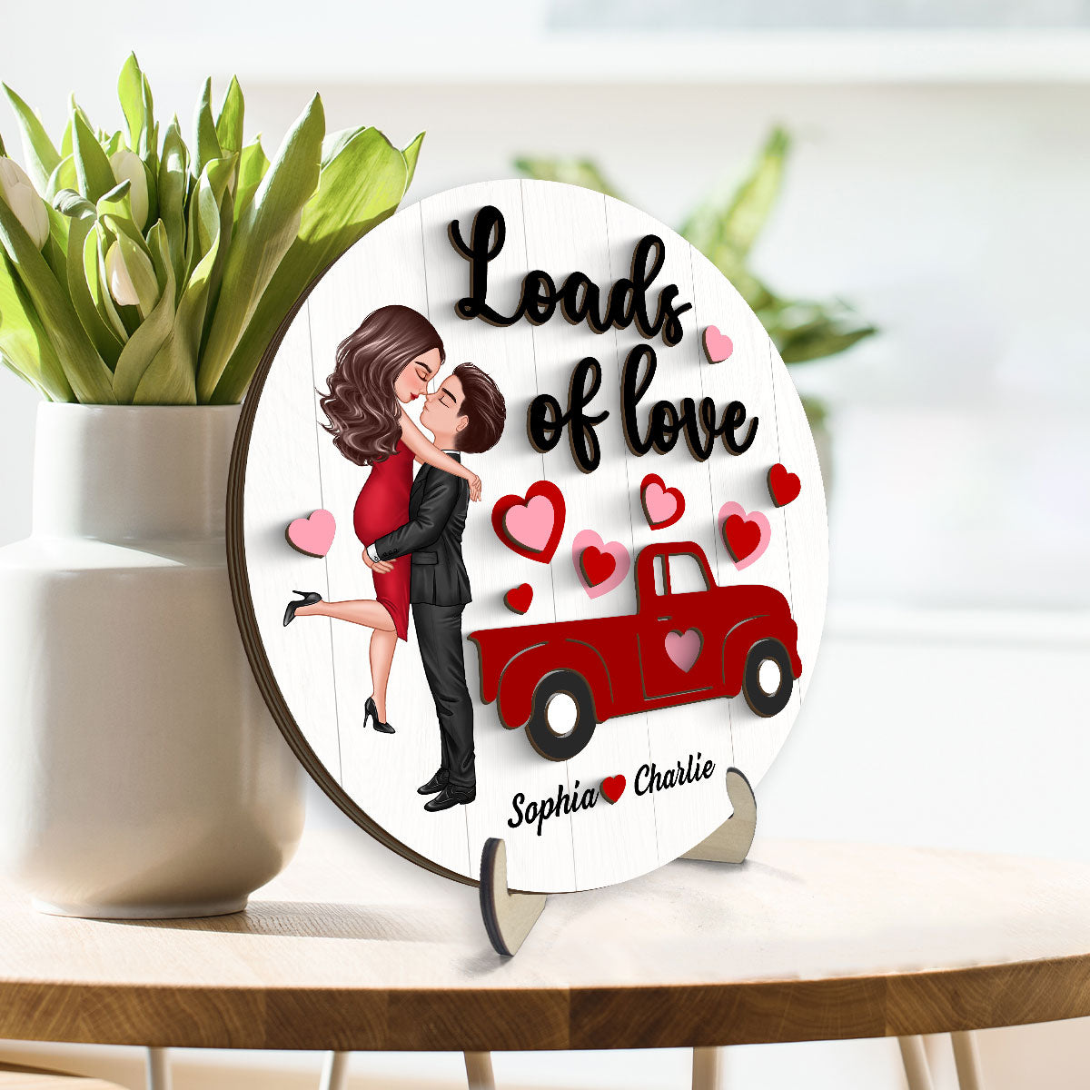 Couple Hugging Kissing Truck Loads Of Love  Gift Personalized 2-layer Wooden Plaque