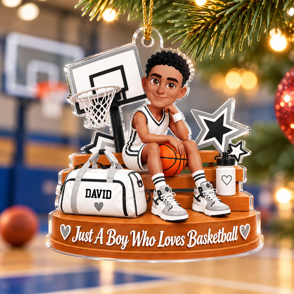 Just a Boy Who Loves Basketball - Personalized Acrylic Ornament - Christmas Gift for Son,Grandson
