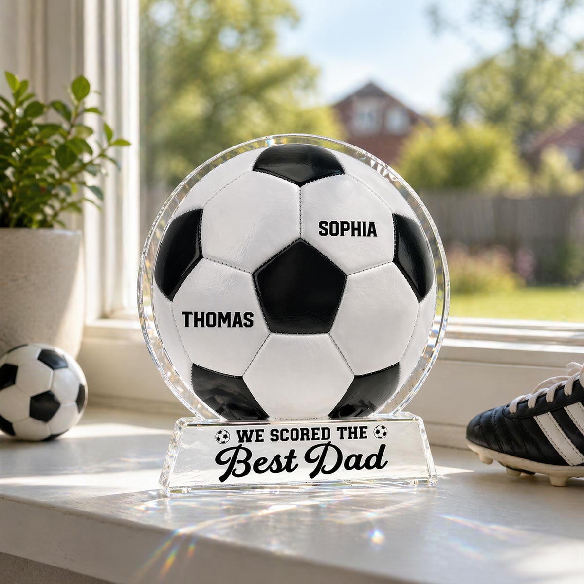 We Scored The Best Dad - Personalized Acrylic Block Plaque - Father's Day Gift For Soccer Dad