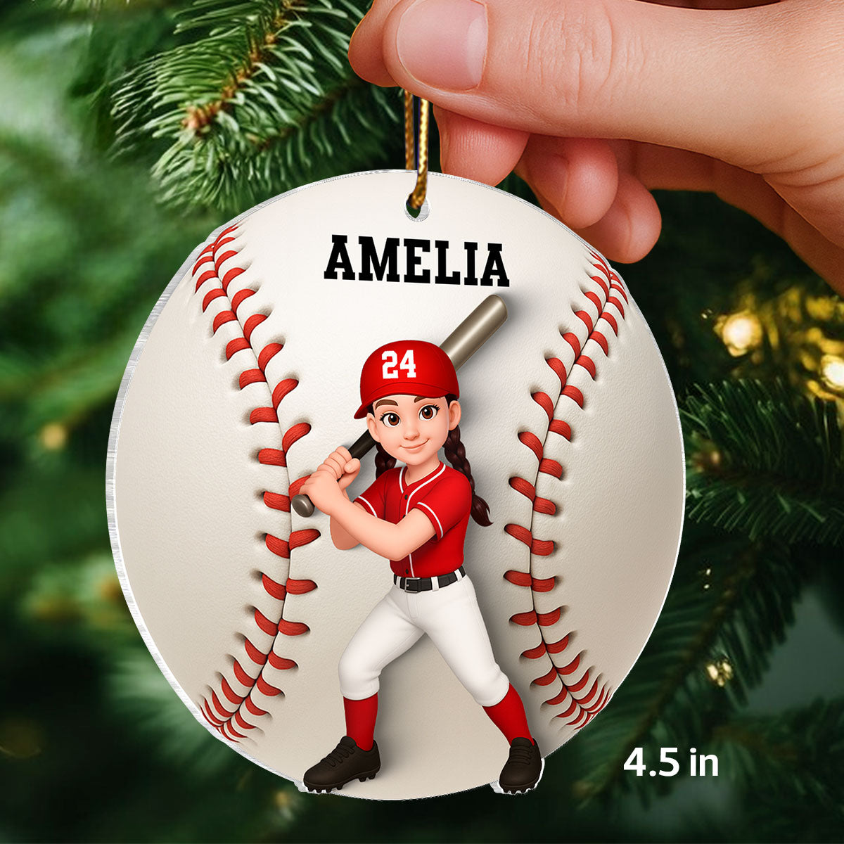 Baseball Softball Girl Boy 3D Effect - Personalized Acrylic Ornament - Christmas Gift For Daughter, Gift For Son