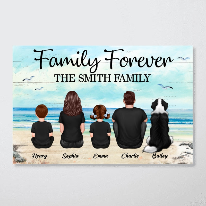 Custom Family Retro Vintage Beach Landscape Poster, Gift For Husband, Dad, Grandpa