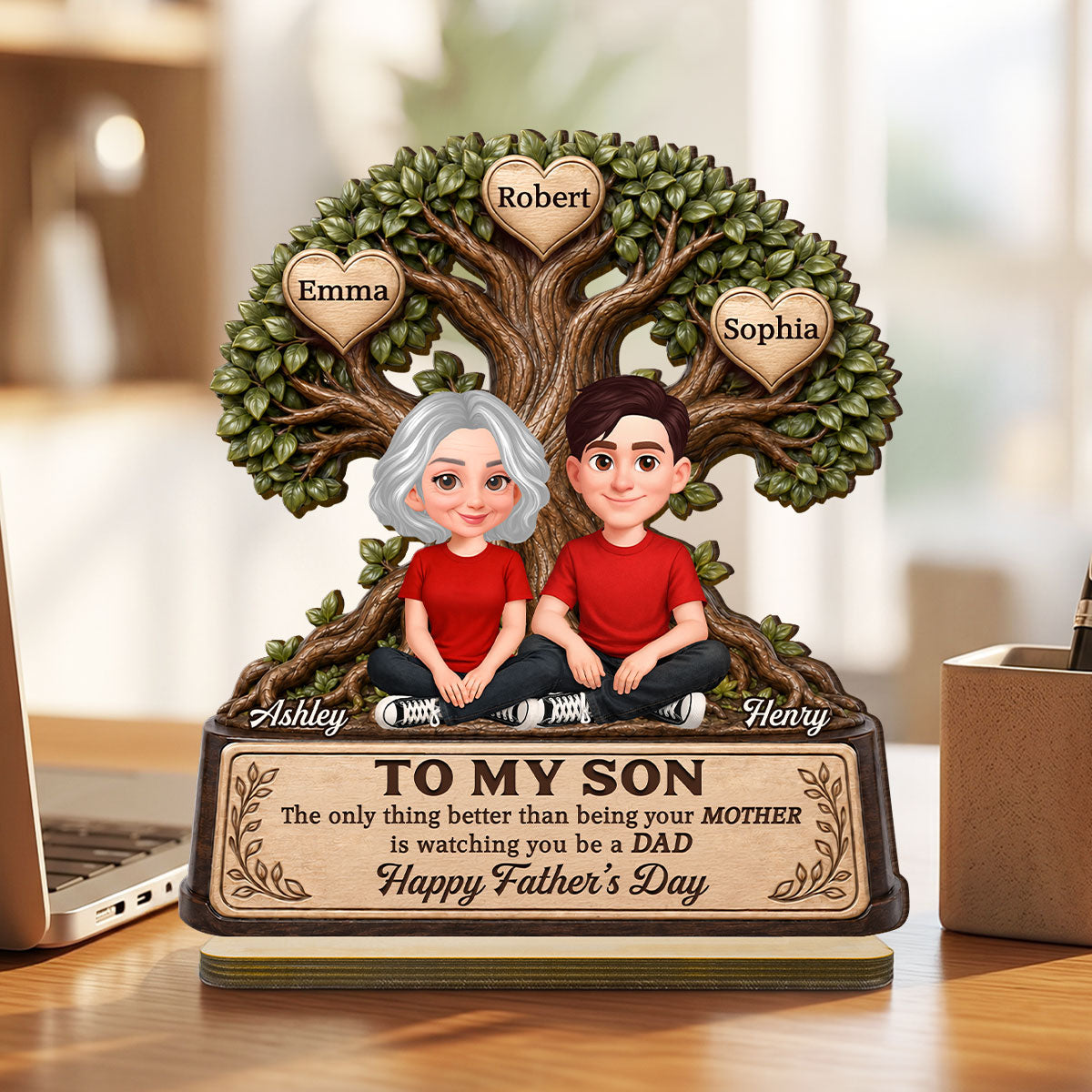 To My Son Watching You Be A Dad From Mom - Personalized 2-Layered Wooden Plaque - Father's Day Gift For Son