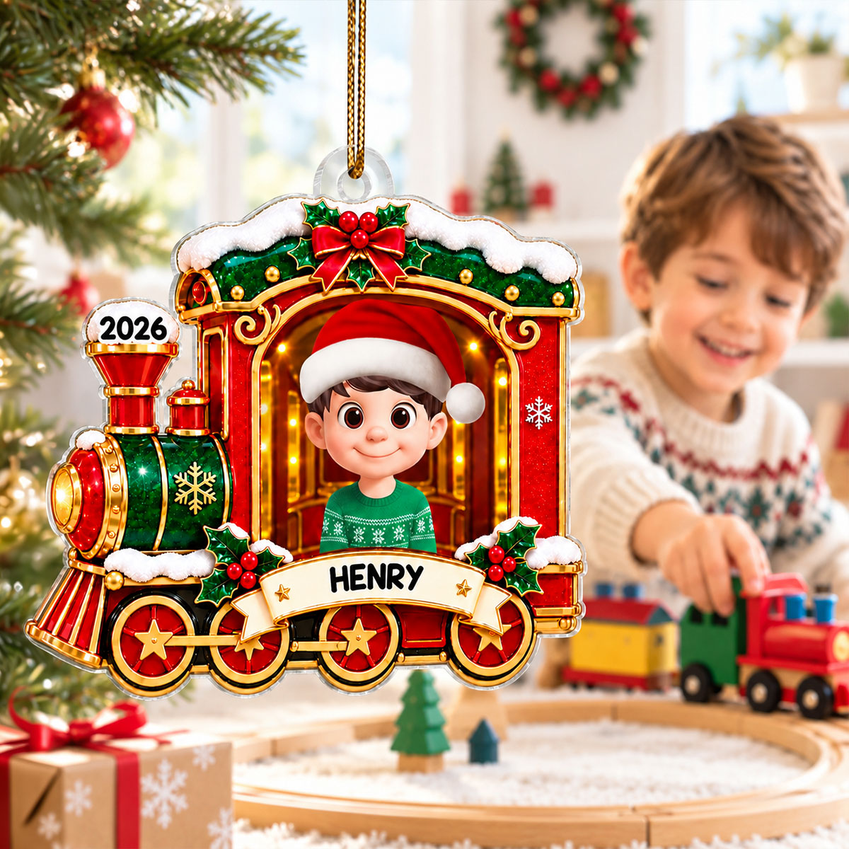 Sweet Baby Holiday Train - Personalized Acrylic Ornament - Christmas Gift For Boy Girl Grandkids