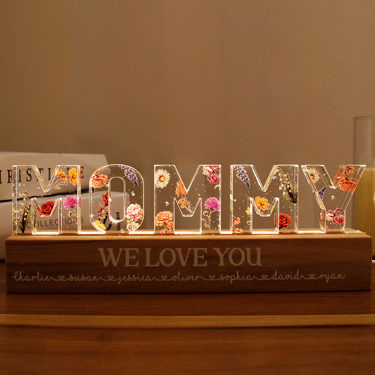 Custom Flower Printed LED Night Light, Birth Month Flower, Gift For Mom, For Grandma, For Wife