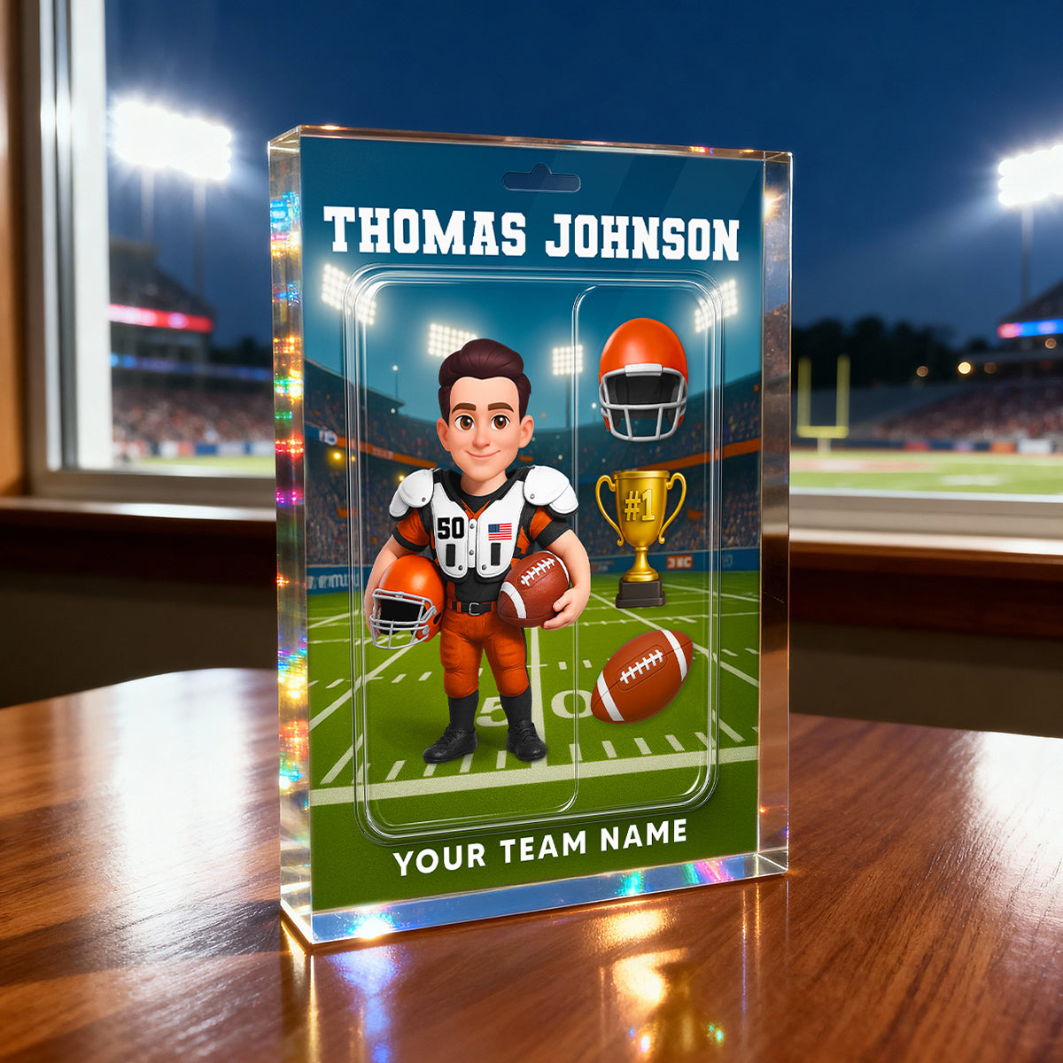 3D Effect Proud American Football Player Custom Figure Style - Personalized Acrylic Block Plaque - Christmas Gift For Soccer Players