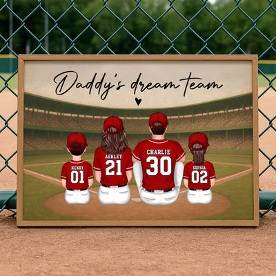 Retro Vintage Baseball Family Daddy's Dream Team Personalized Poster| Heartfelt Father's Day Gift For Dad, Husband