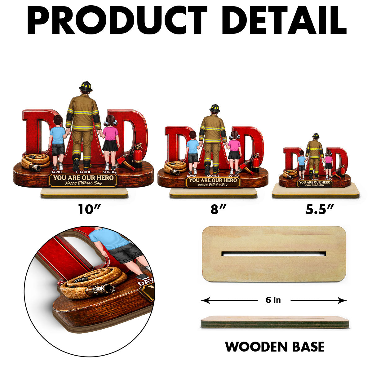 Proud Firefighter Dad You Are Our Hero - Personalized 2-Layered Wooden Plaque - Father's Day Gift For Dad