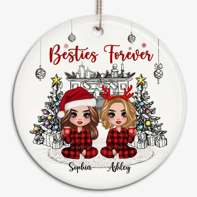 Christmas Outline Background Doll Besties Sisters Personalized Circle Ornament