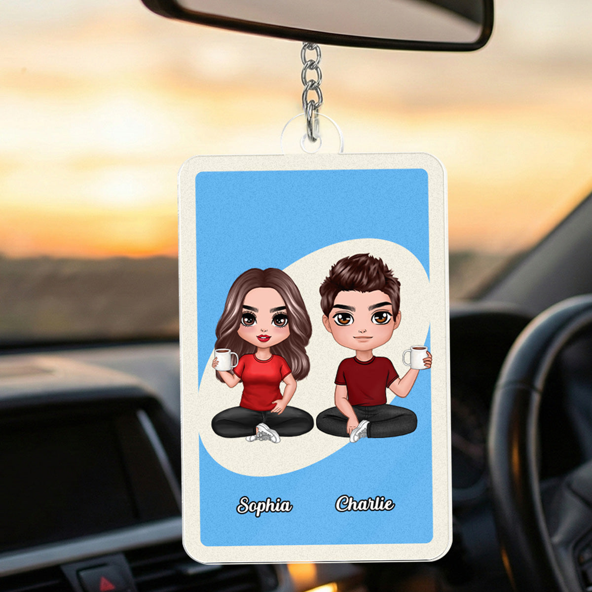 Love You More Game Card Style Doll Cartoon Couple - Personalized Acrylic Keychain - Valentine's Day Gift, Anniversary Gift For Him, For Her