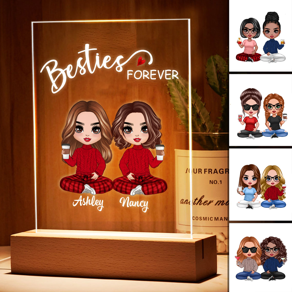 Doll Besties Sisters Forever Personalized Rectangle Acrylic Plaque LED Lamp Night Light