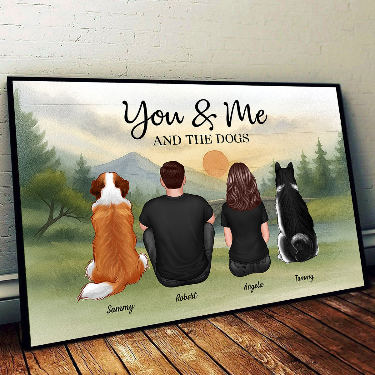 Couple And Dogs Retro Mountain Personalized Poster