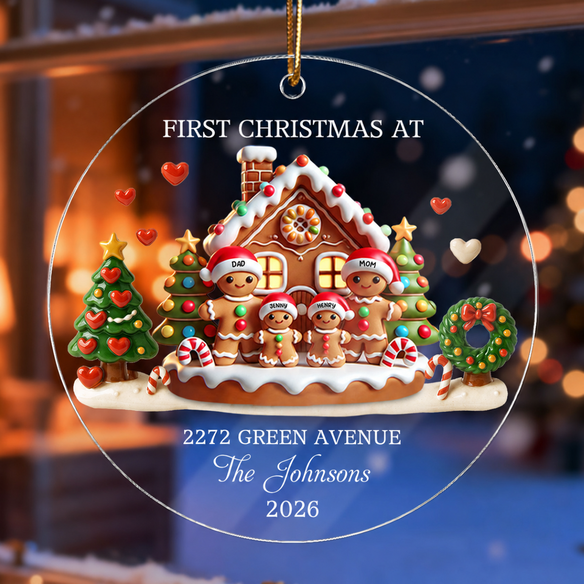 First Christmas New Home 3D Effect Gingerbread Family House - Personalized Acrylic Ornament