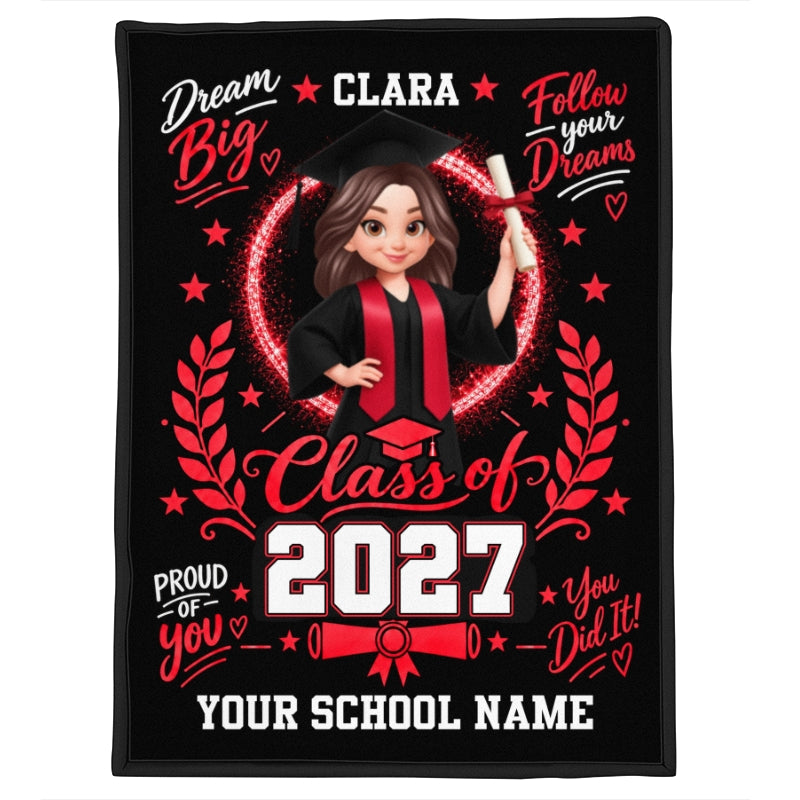 Dream Big Class of 2026 2027 - Personalized Fleece Blanket - Christmas Gift For Girls Boys, Grandkids, High School Graduate