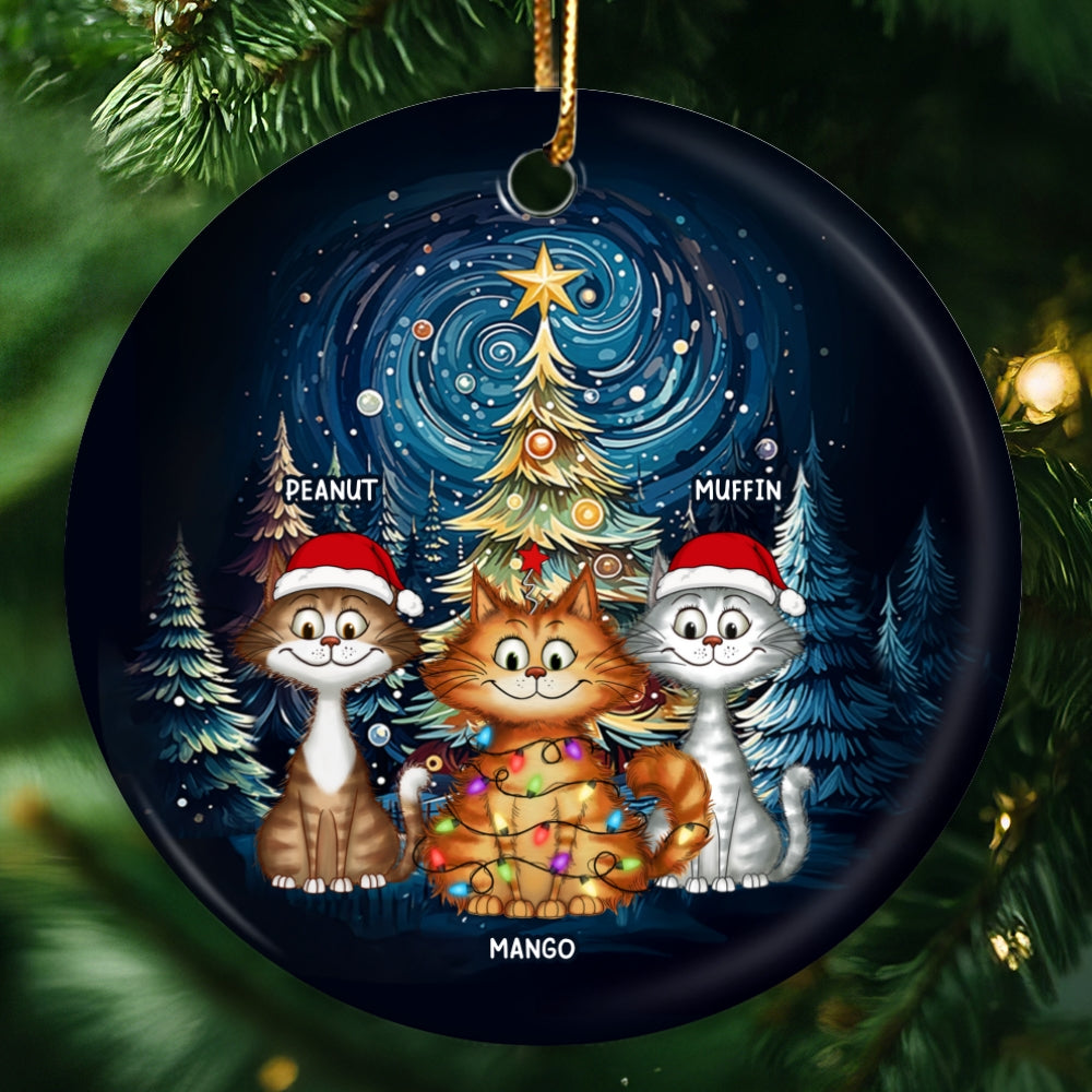 Christmas Magical Quirky Cat Ceramic Ornament, Personalized Whimsical Christmas Tree Quirky Cat Ornament, Unique Christmas Decor For Cat Lovers