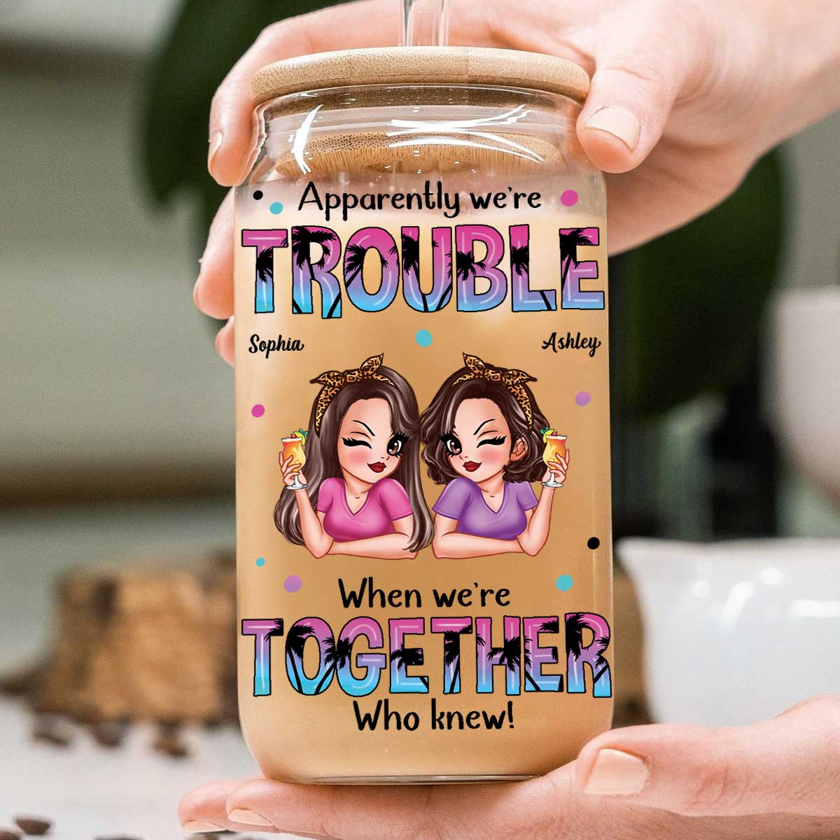 Summer Besties Sassy Women Personalized Clear Glass Can