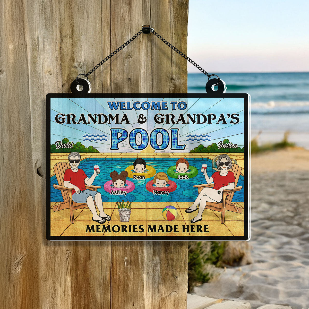 Summer Welcome To Grandpa Grandma Grandparents Pool Personalized Acrylic Suncatcher