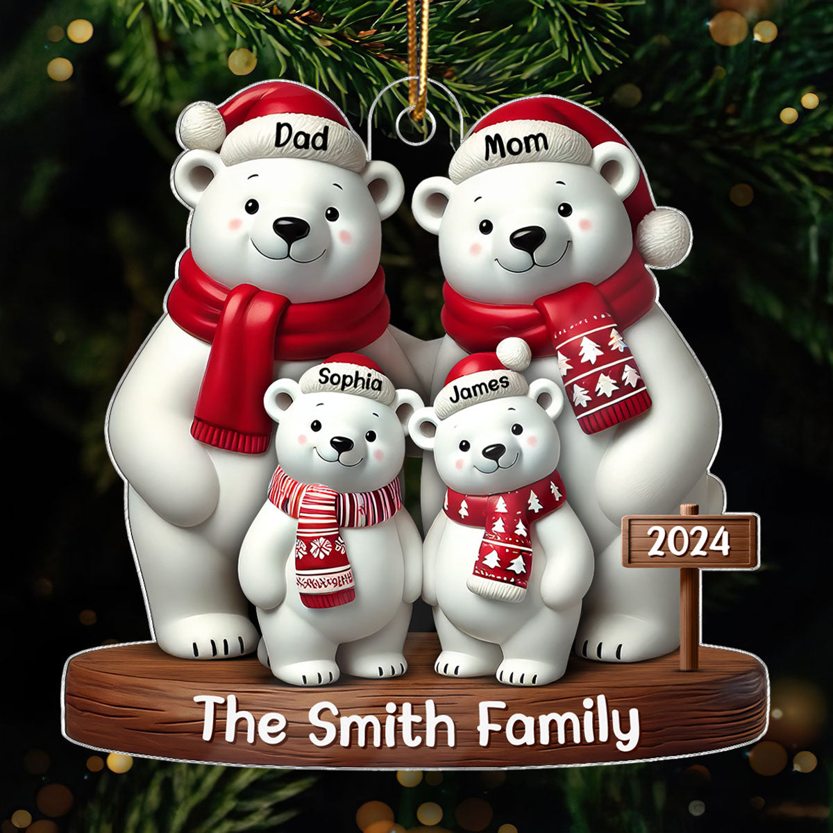 Polar Bears Christmas Family Personalized Acrylic Ornament