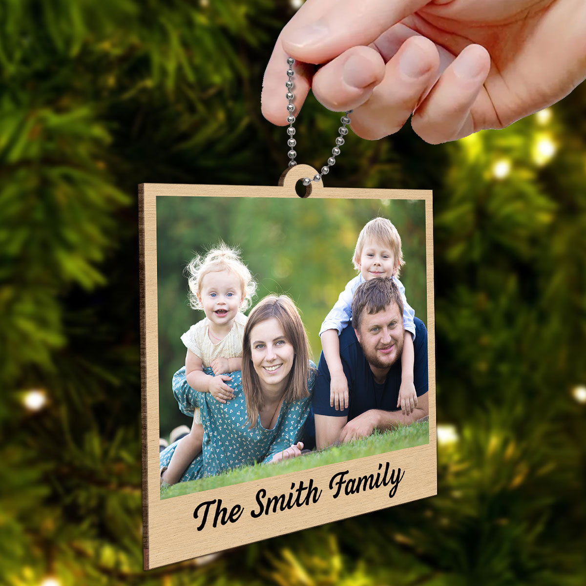 Family Crossword Puzzle Art Photo Inserted Personalized Double Sided Wooden Ornament