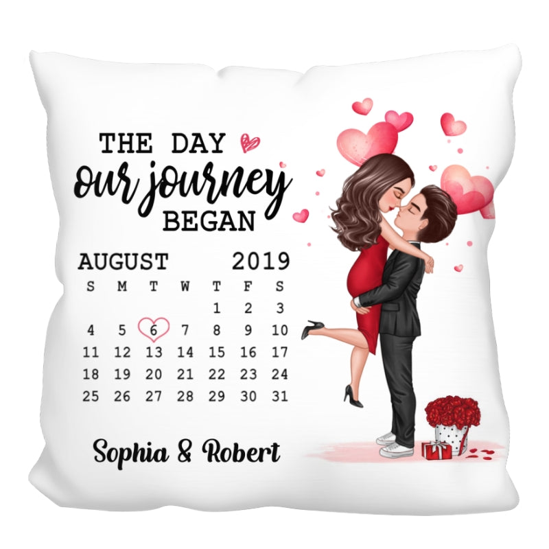 Doll Couple Hugging Kissing Anniversary Date Calendar Personalized Pillow - Anniversary Gift For Couple - Gift For Him Gift For Her