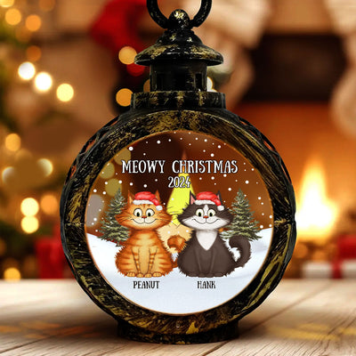 Meowy Christmas Winter Realistic Theme Quirky Cats Personalized Lantern Ornament