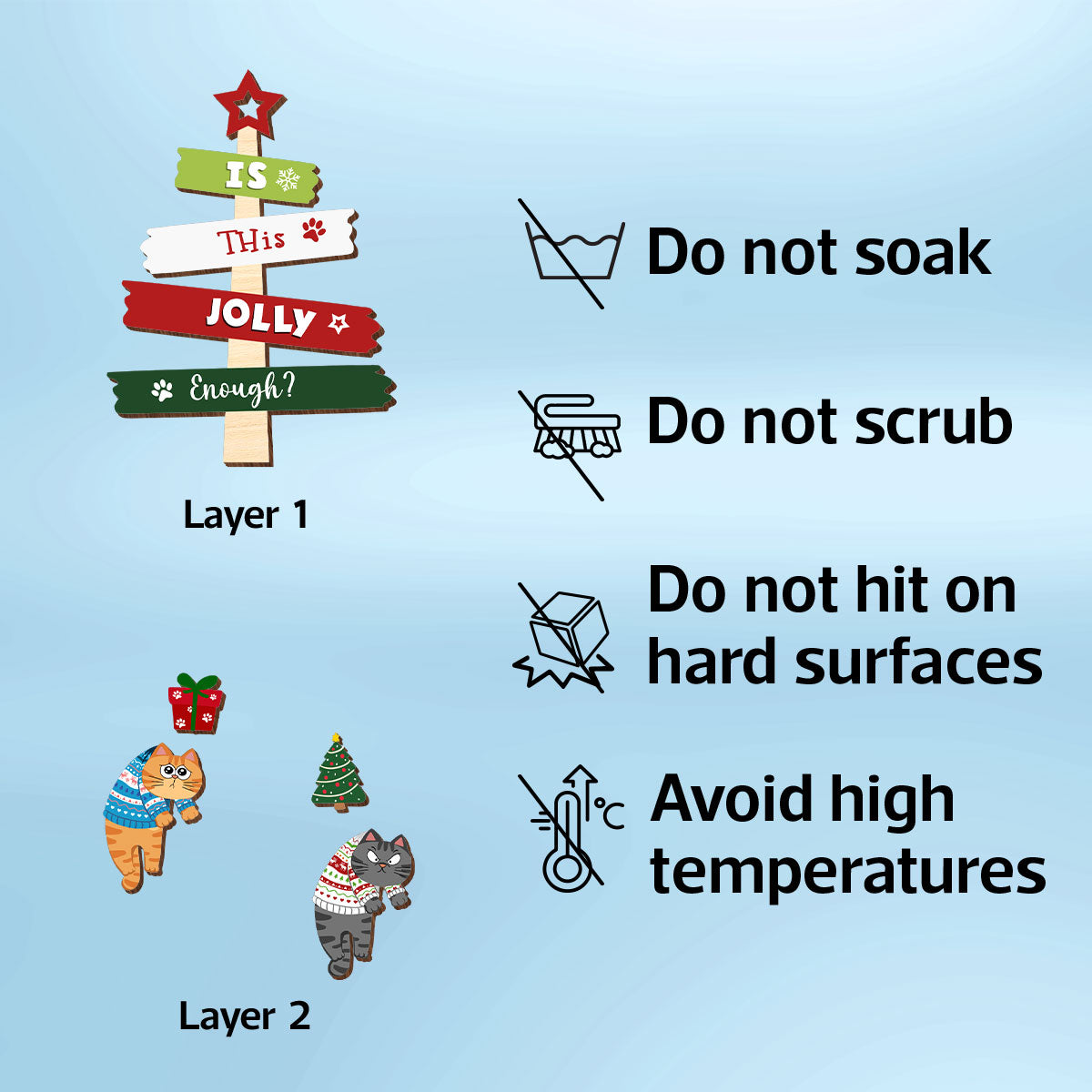 Is This Jolly Enough Naughty Cats On Christmas Tree Personalized 2-Layer Wooden Ornament