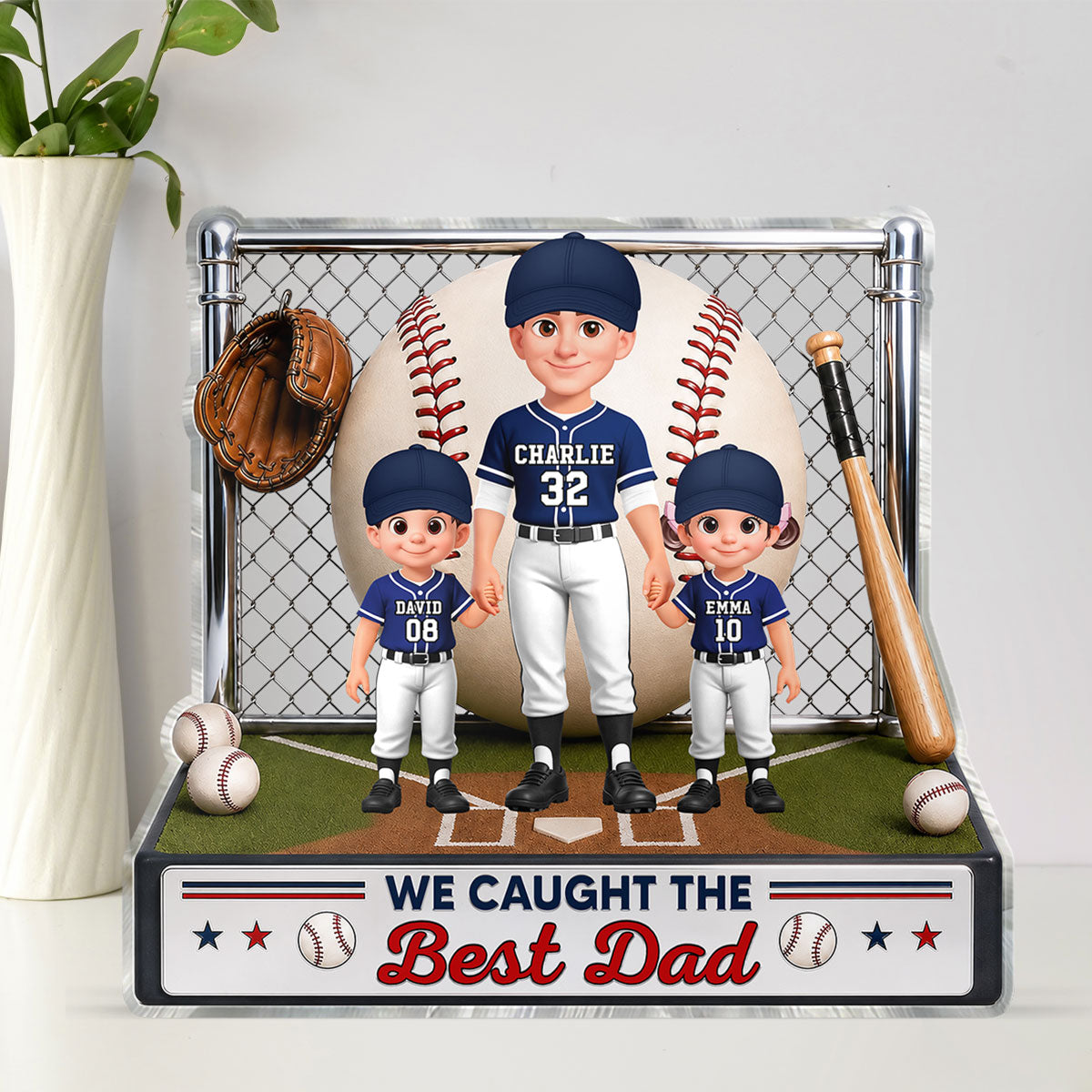 Baseball Dad And Kids We Caught The Best Dad - Personalized Acrylic Block Plaque - Father's Day Gift For Dad, Husband