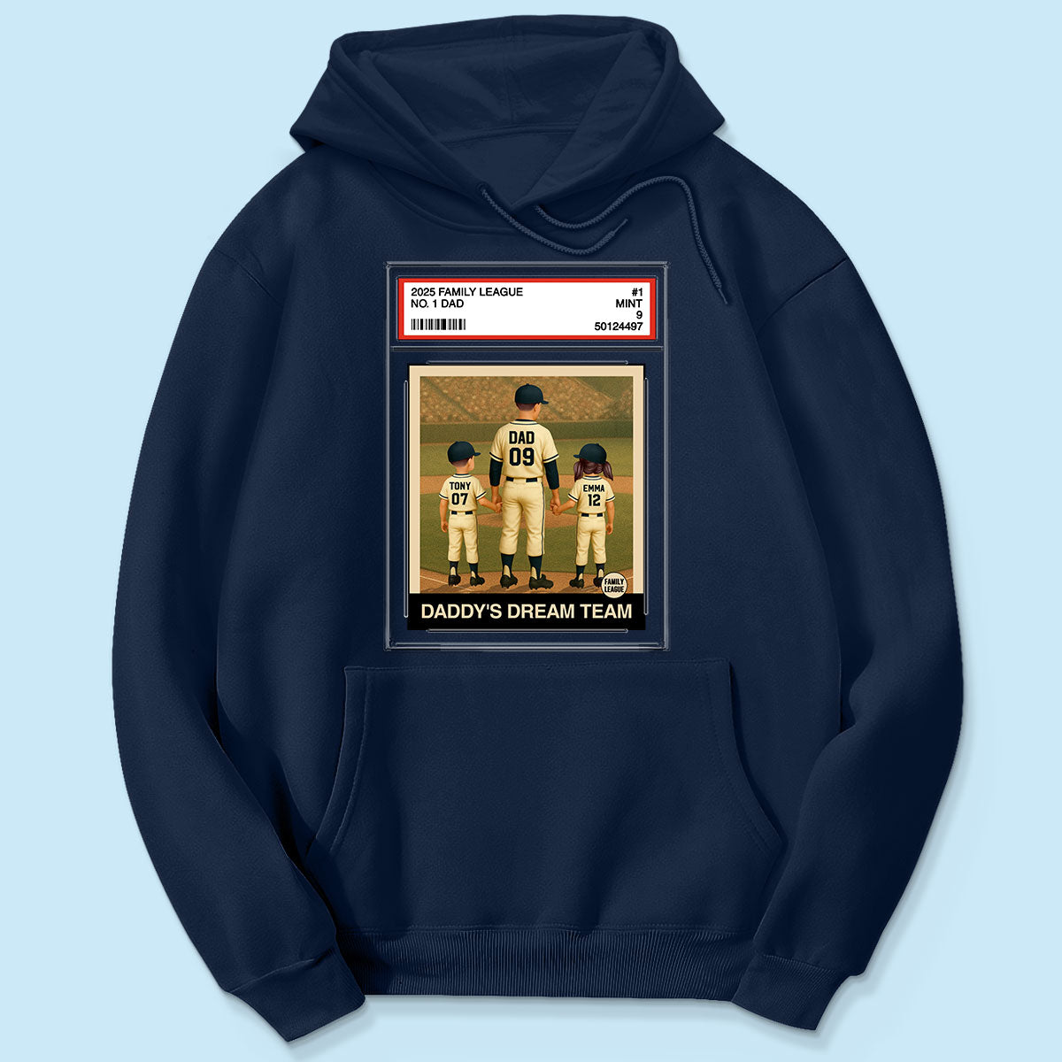 Baseball No. 1 Dad Grandpa Man & Kids Trading Card Style Personalized Shirt