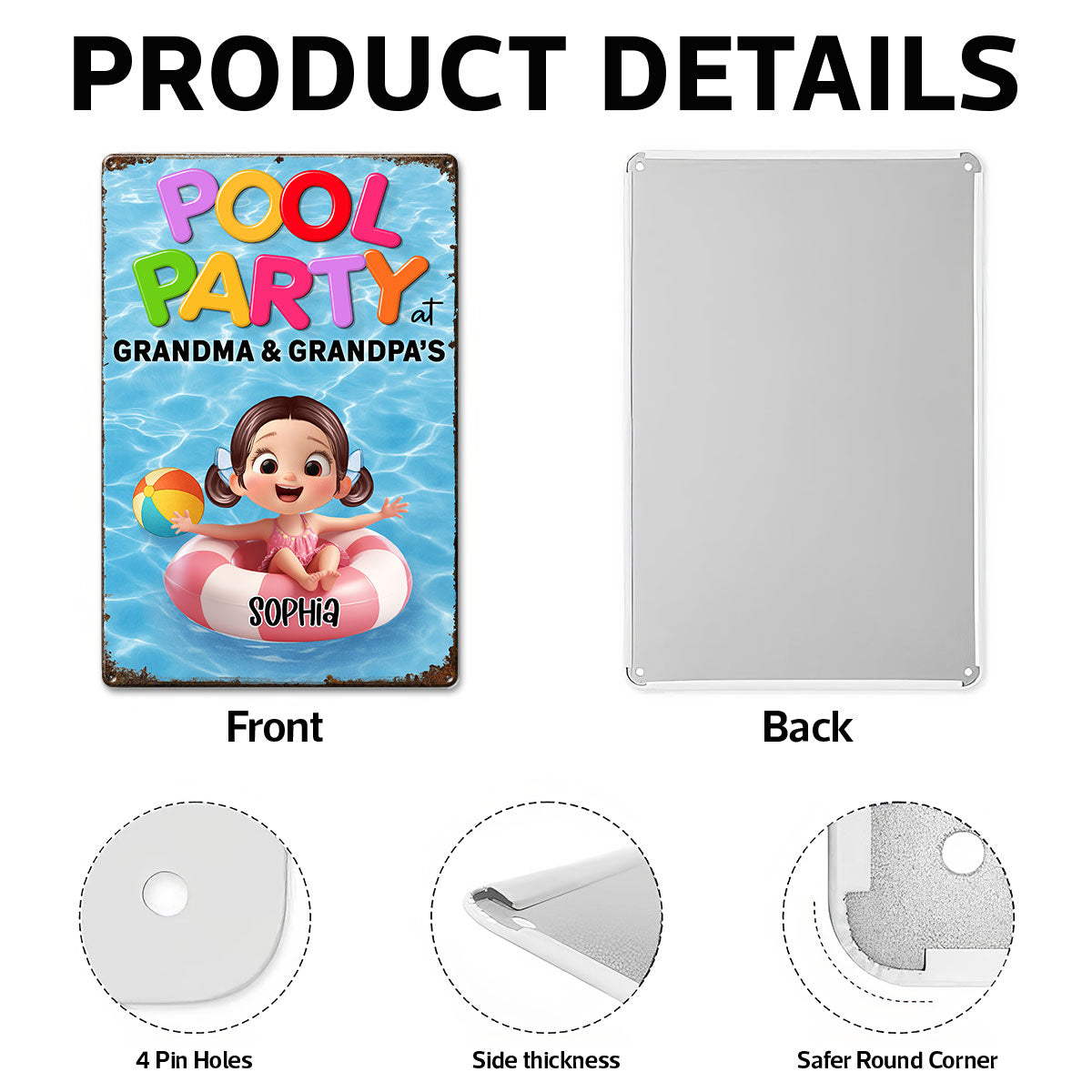 Pool Party at Grandma & Grandpa Personalized Metal Sign, Grandkids Summer Sign