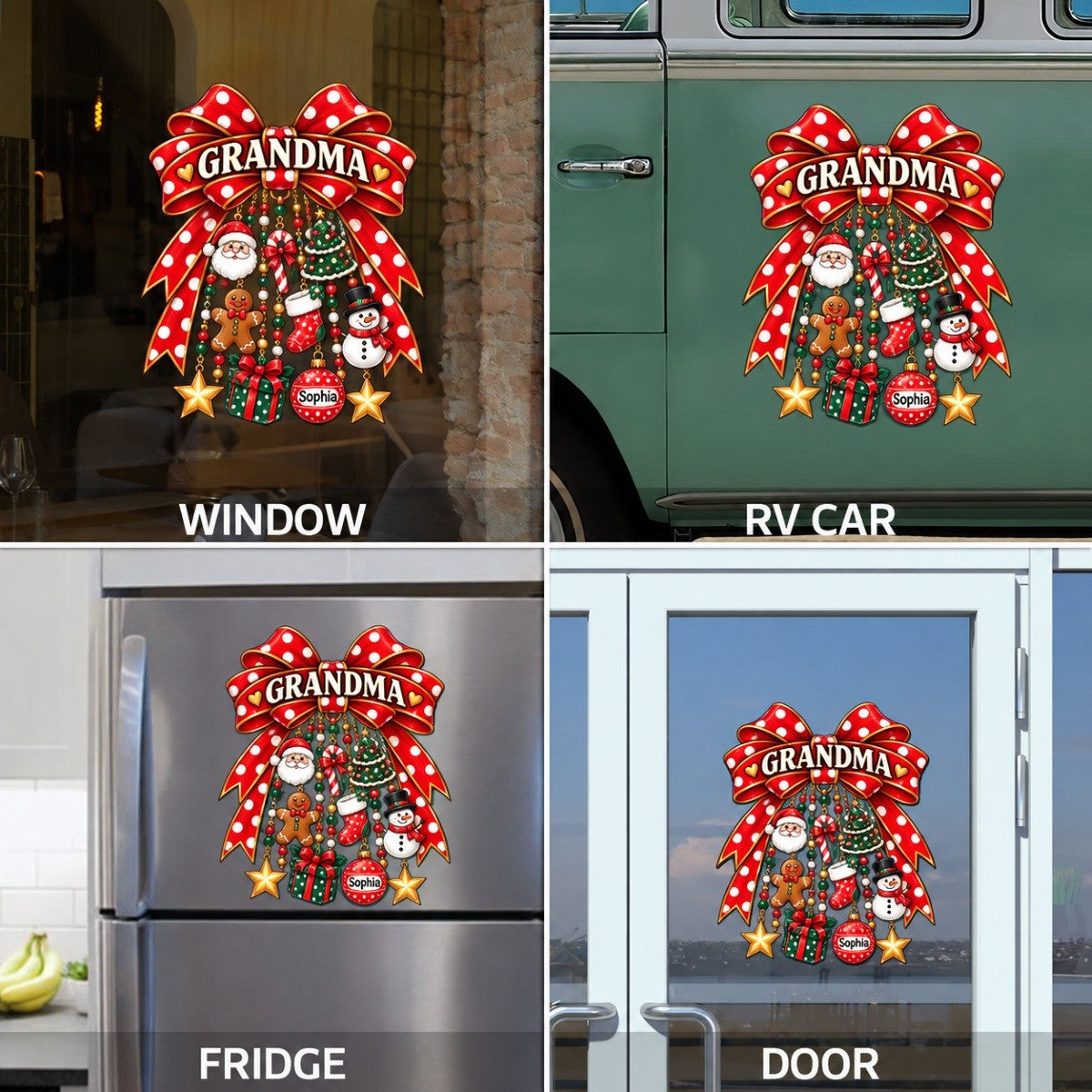 Grandma Retro Christmas Charm Bow - Personalized Decal - Trendy Christmas for Grandma