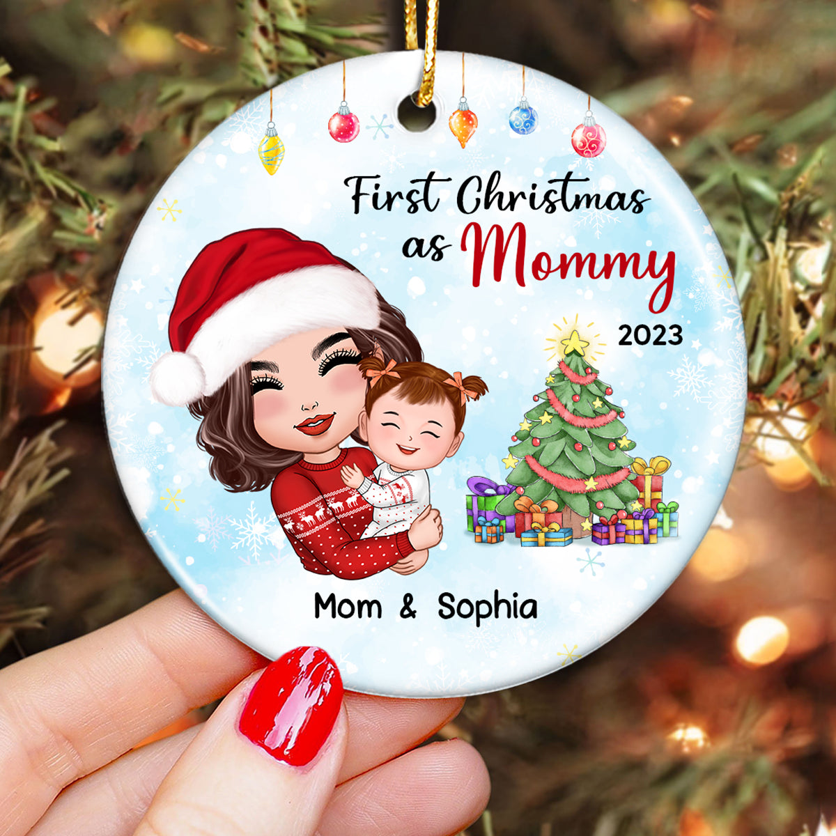 First Christmas As Mommy Grandma Personalized Circle Ornament