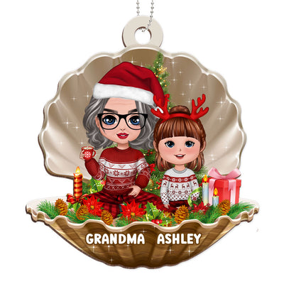 Grandma Grandkids In Pearl Shell Personalized Christmas Wooden Ornament