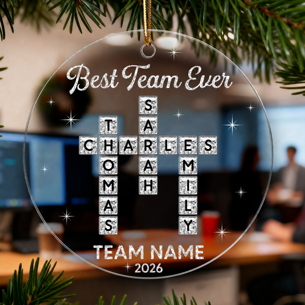 Best Team Ever Shining Effect Crossword Puzzle - Personalized Acrylic Ornament - Coworkers, Colleagues Gift Exchange