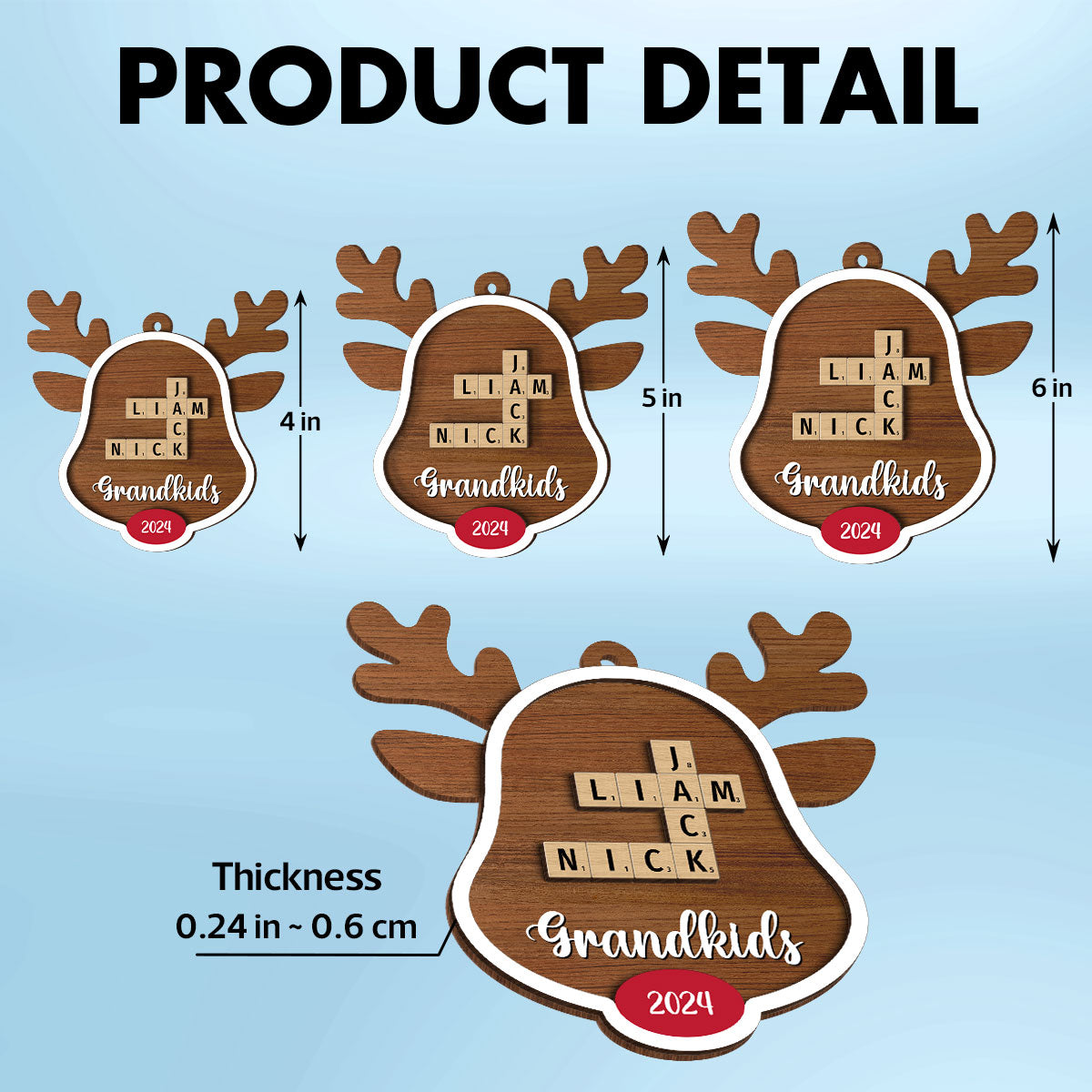 Grandkids Names Reindeer Crossword Puzzle Art Personalized 2-Layer Wooden Ornament, Christmas Gift For Grandma