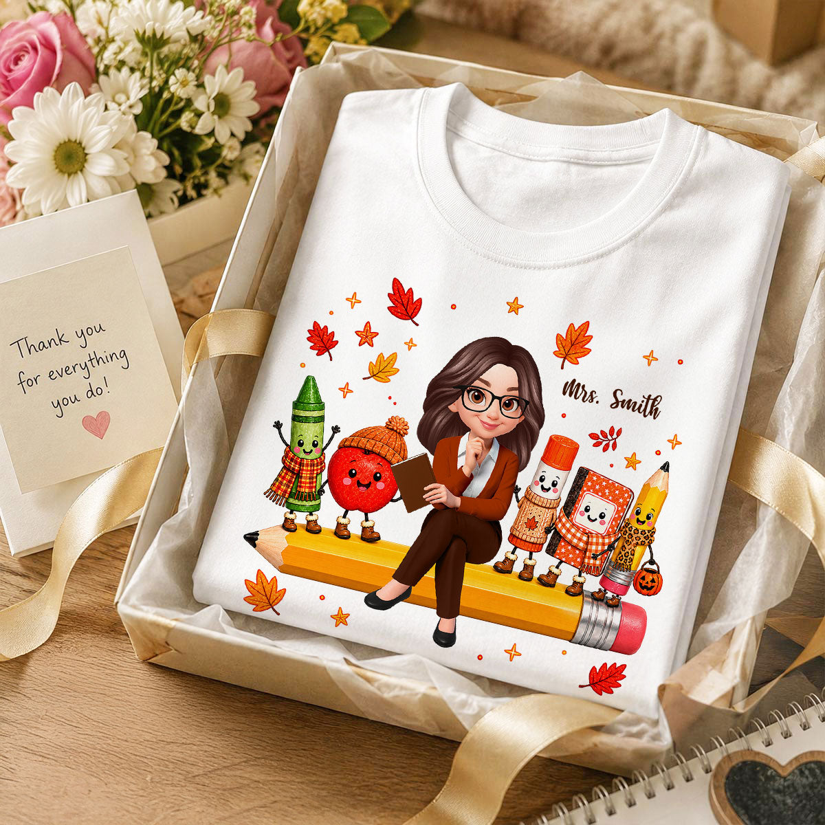 Cozy Warm Fall Vibe Teacher Life Happy School Supplies Friends - Personalized Shirt - Fall Gift For Teacher