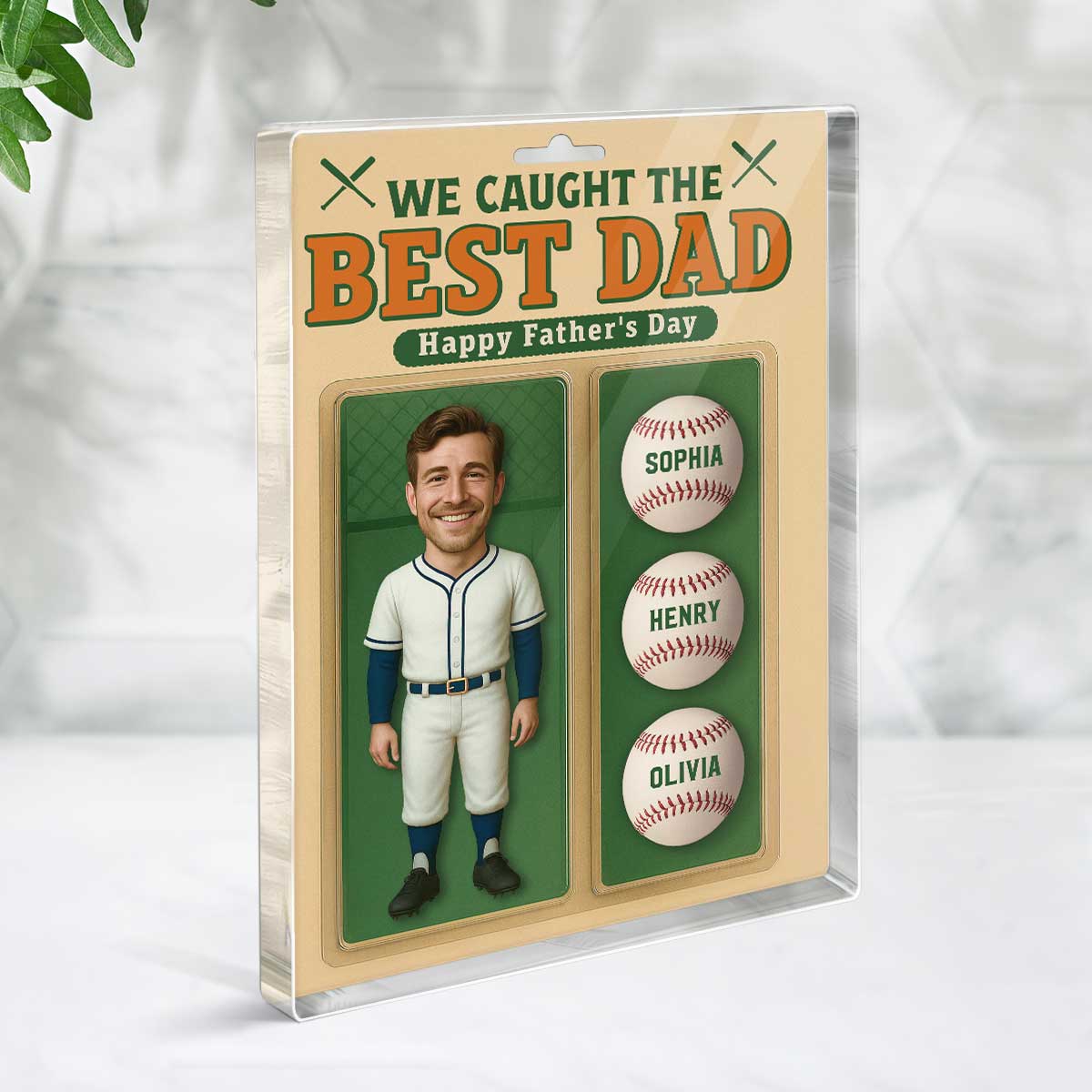 3D Effect We Caught The Best Dad Custom Figure Baseball Personalized Rectangle Flat Acrylic Block Plaque