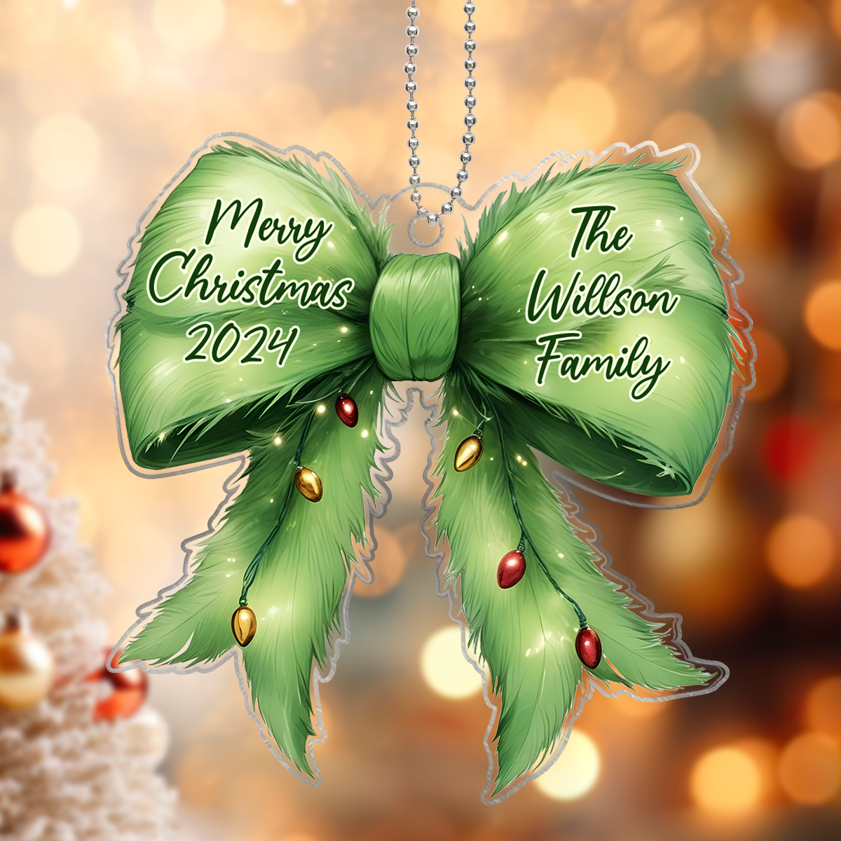 Christmas Coquette Holiday Spirit Green Christmas Personalized Acrylic Ornament, Family Gift