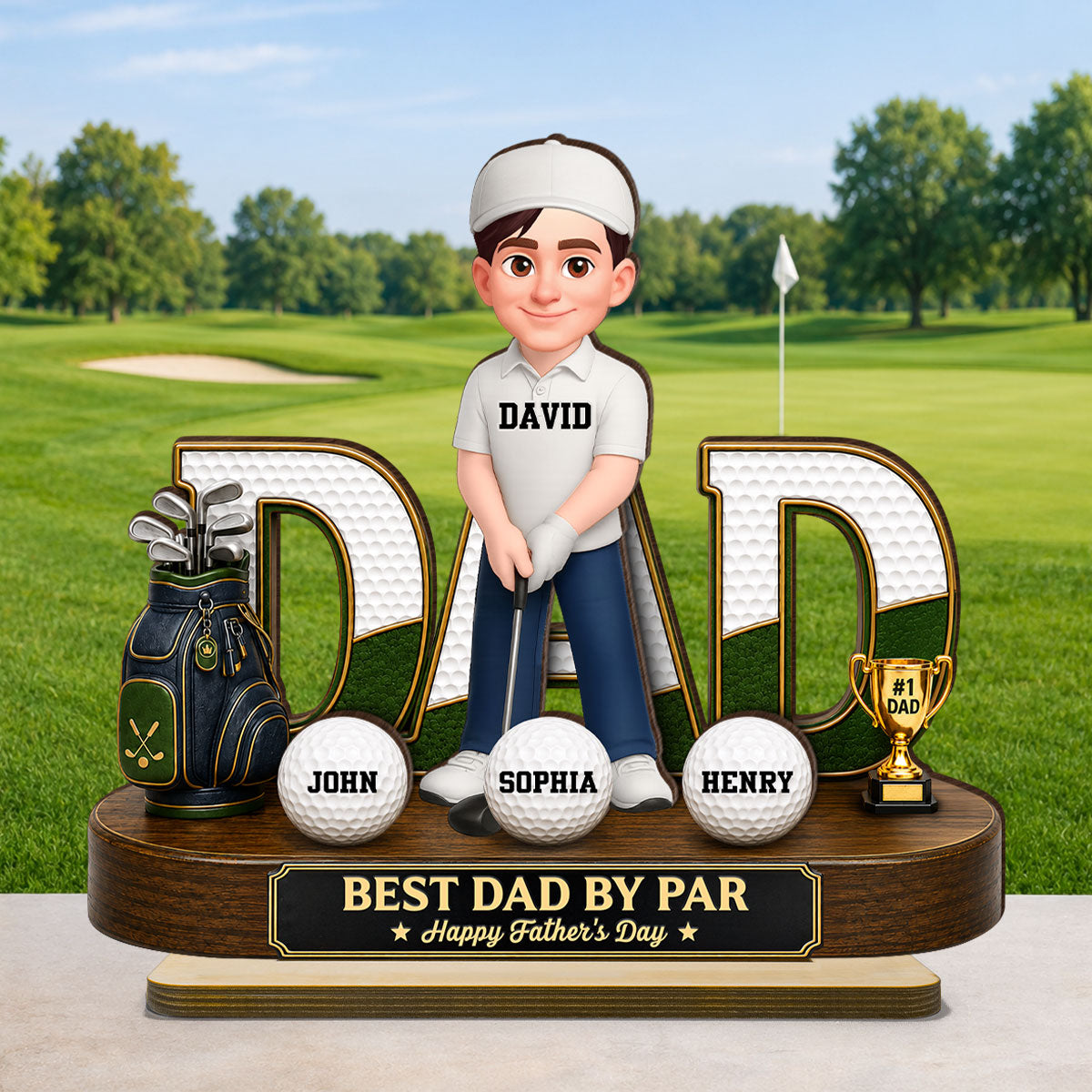 Golf Dad Legend Best Dad By Par - Personalized 2-Layered Wooden Plaque - Father's Day Gift For Dad