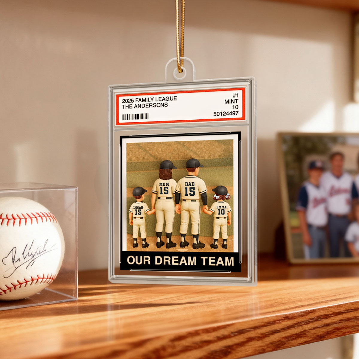 Baseball Family Couple & Kids Trading Card Style - Personalized Acrylic Ornament - Christmas Decor For Baseball Lovers